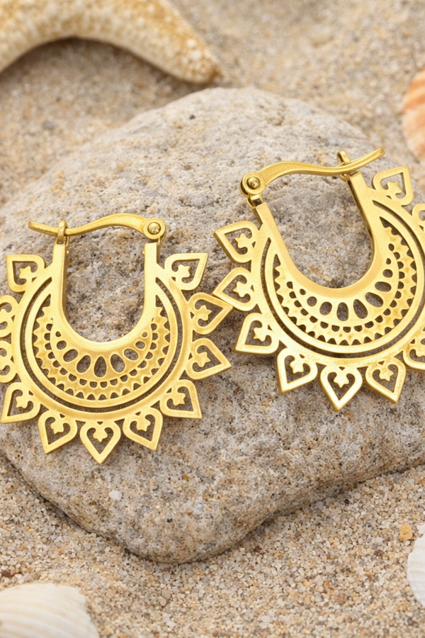 Mia – intricate boho sun hoops in gold