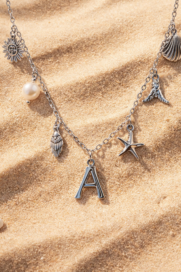 Hailey – silver charms, playful, ocean-inspired, personalized necklace