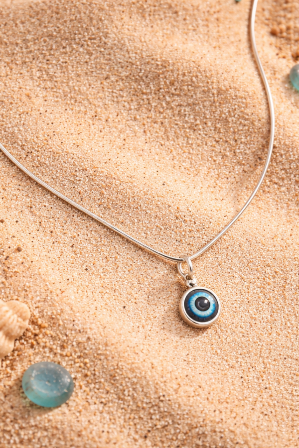 Ruby – delicate evil eye necklace, minimalist silver chain, protective charm